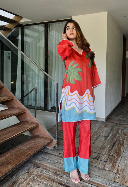 Tropical Red Kurta Set